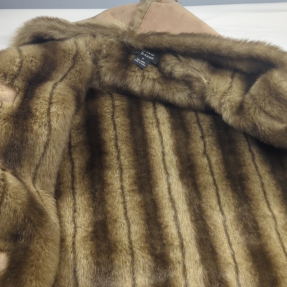 Dennis Basso Women Brown‎ Tan Long Sleeve Fur Inner Shell Coat Faux Medium - Picture 7 of 15